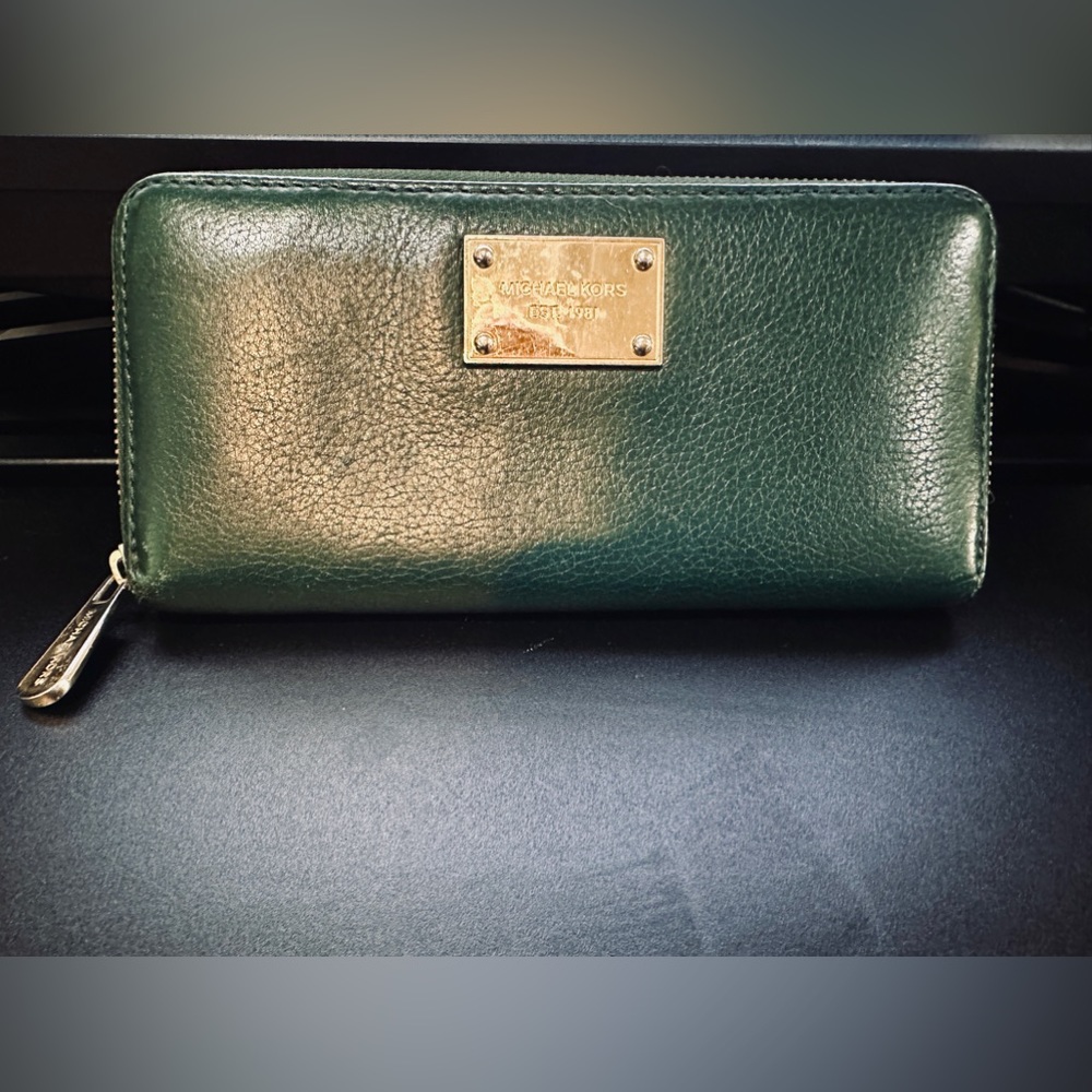 Michael Kors Green Pebbled Leather Long Wallet